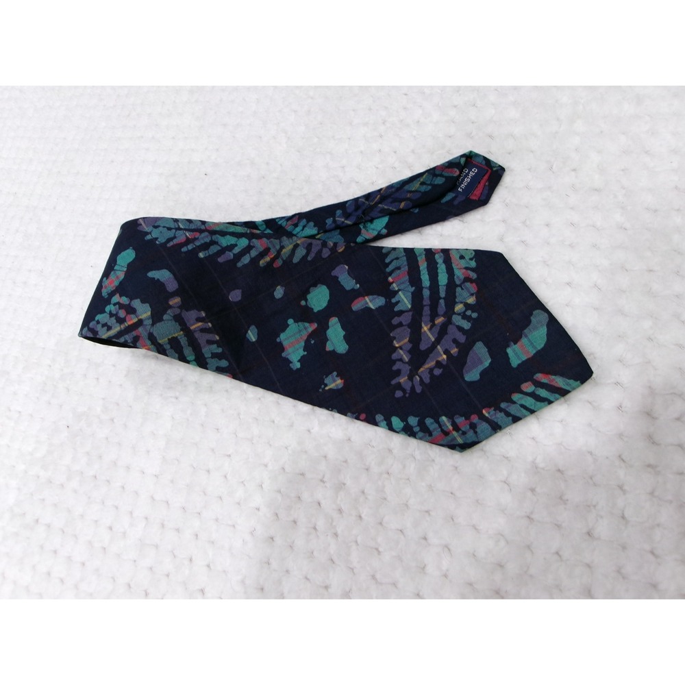 Nautica Mens 4x57.5 Necktie Navy Blue Abstract Plaid Cotton Hand Finished USA‎